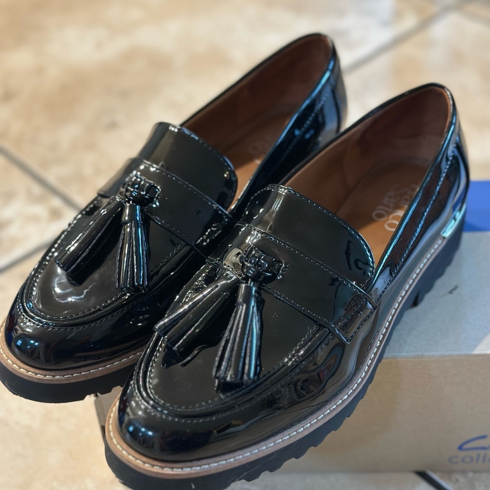 Franco Sarto Black Patent Leather Loafers
